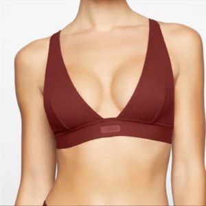 Skims Brick Red Wire Free Cotton Plunge Bralette NEW L